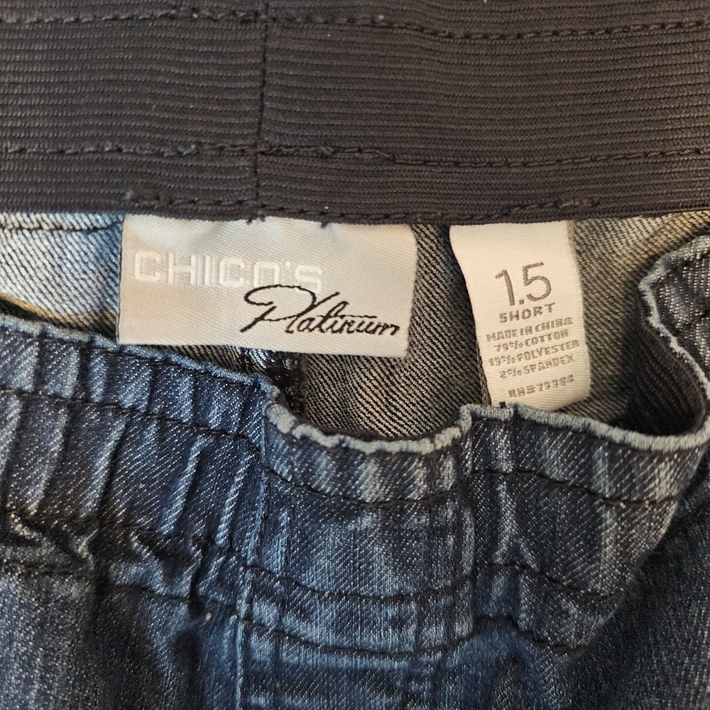 Y2K Chico's Platinum Pull On Trouser Flare Jeans 12 Short High Waisted Boho Chic - Picture 2 of 5